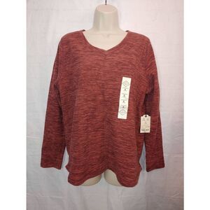 St. John's Bay Women's Size Small Burgundy Chambray Fleece V-Neck Sweater